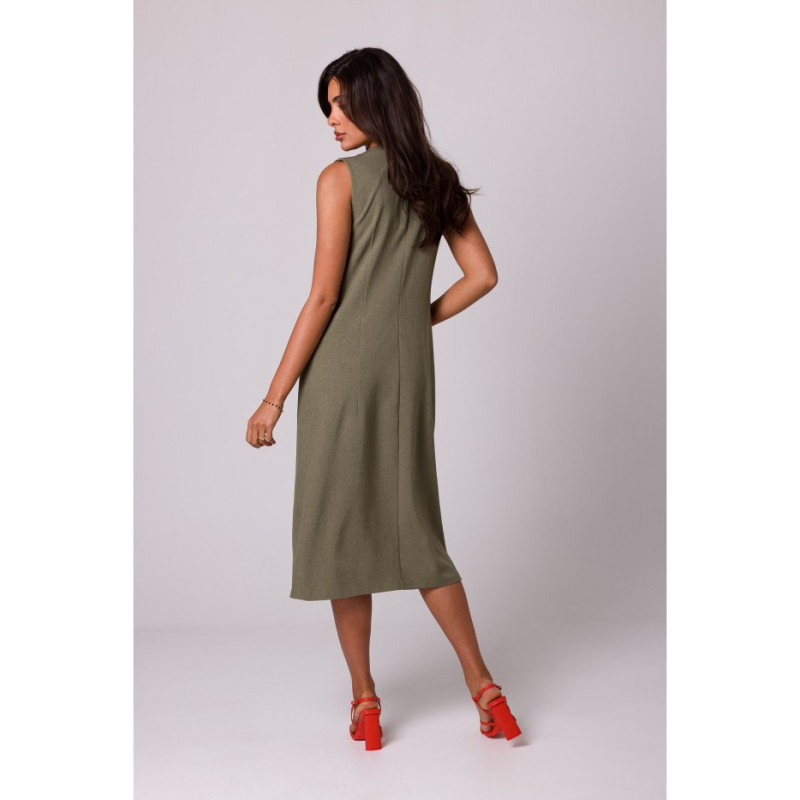 B254 Straight sleeveless midi dress - olive green