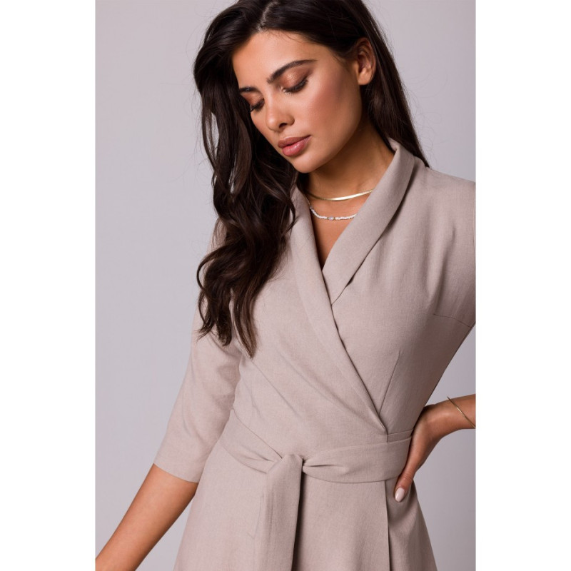 B255 Envelope dress with shawl collar - beige