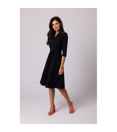 B255 Envelope dress with shawl collar - black