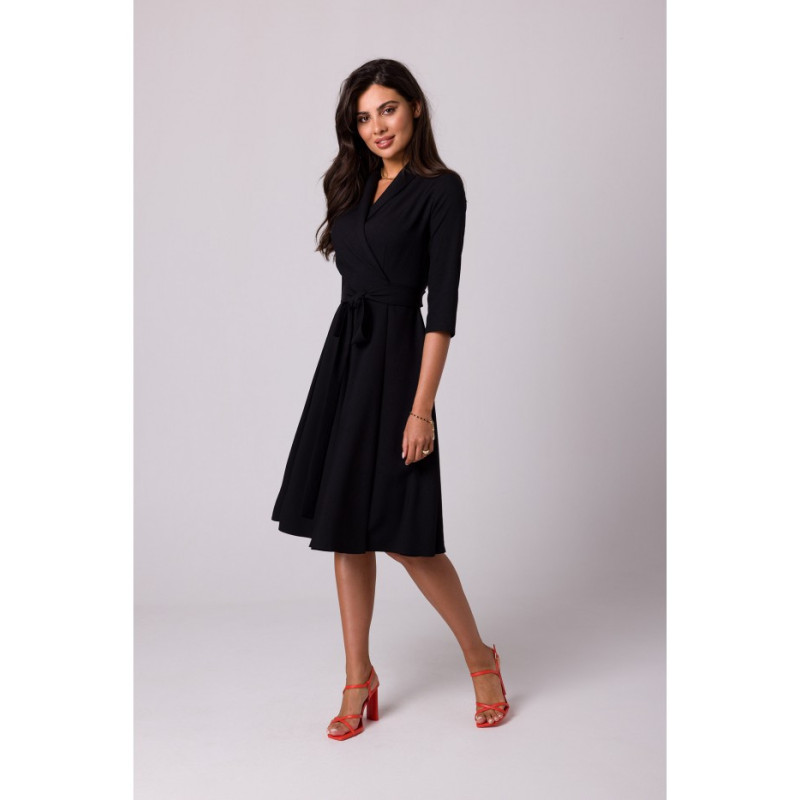 B255 Envelope dress with shawl collar - black