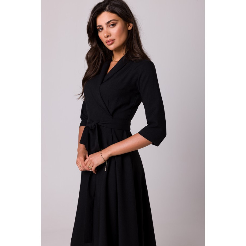 B255 Envelope dress with shawl collar - black