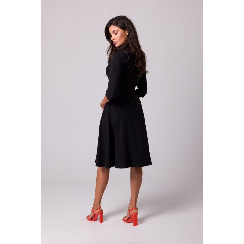 B255 Envelope dress with shawl collar - black