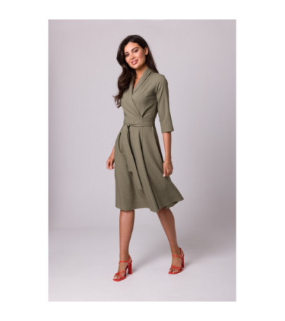 B255 Envelope dress with shawl collar - olive green