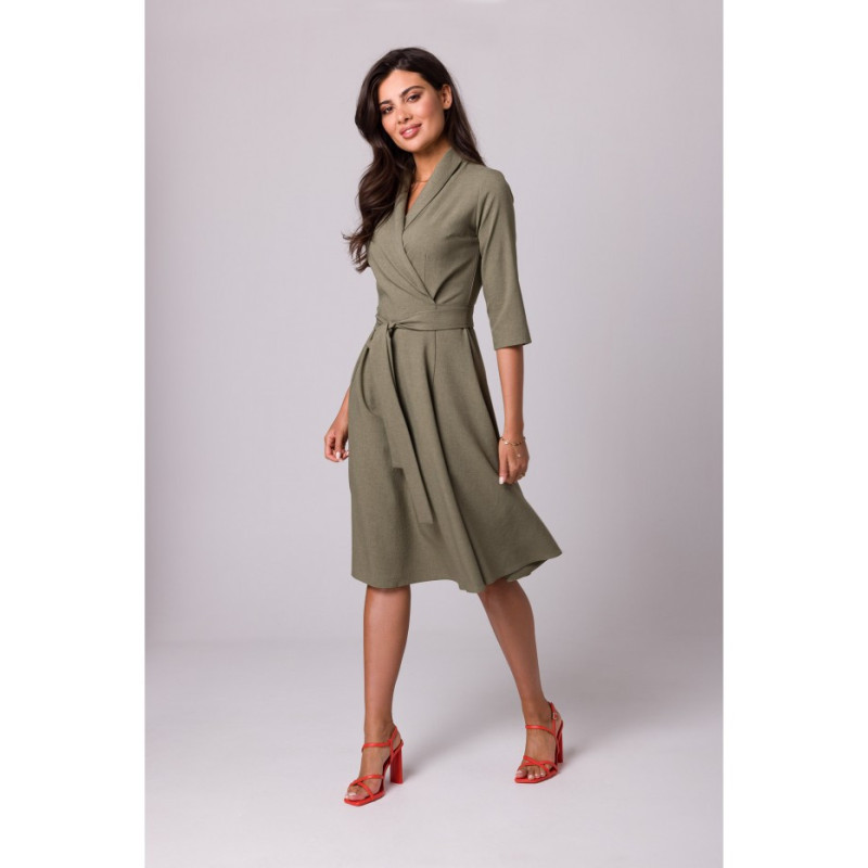 B255 Envelope dress with shawl collar - olive green