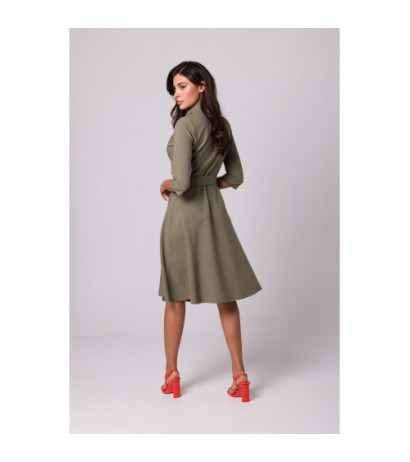 B255 Envelope dress with shawl collar - olive green