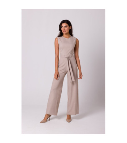 B256 Jumpsuit with patch pockets and belt - beige