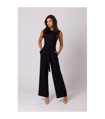 B256 Jumpsuit with patch pockets and belt - black