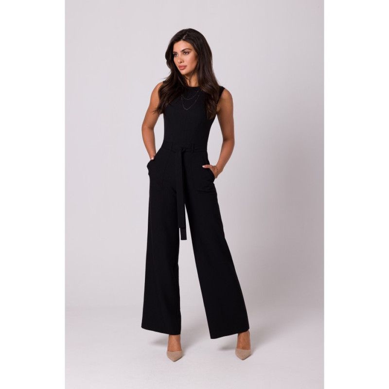 B256 Jumpsuit with patch pockets and belt - black