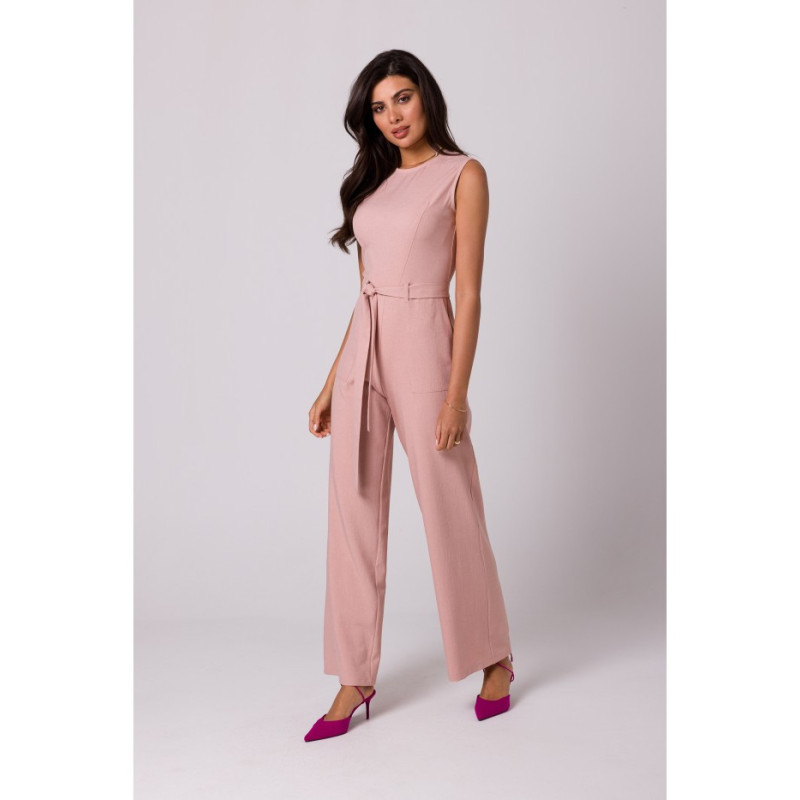 B256 Jumpsuit with patch pockets and belt - pink