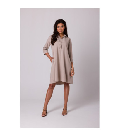 B257 Shirt dress with widened bottom - beige