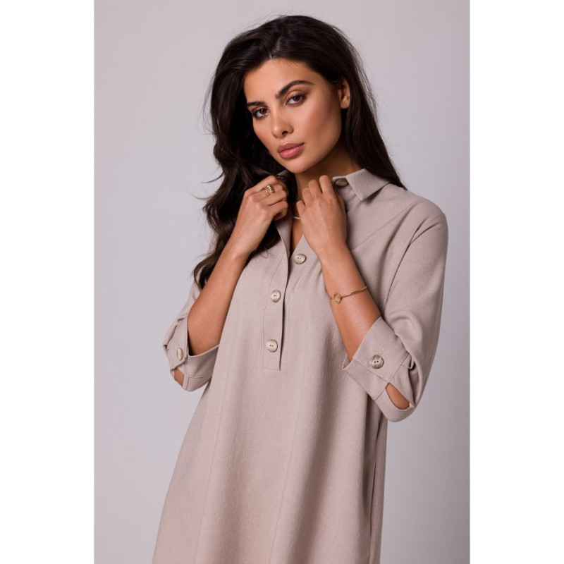 B257 Shirt dress with widened bottom - beige