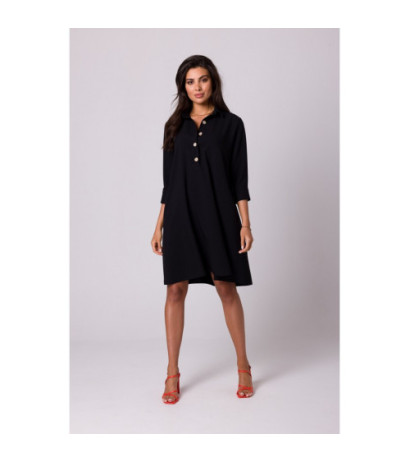 B257 Shirt dress with widened bottom - black