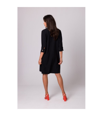 B257 Shirt dress with widened bottom - black