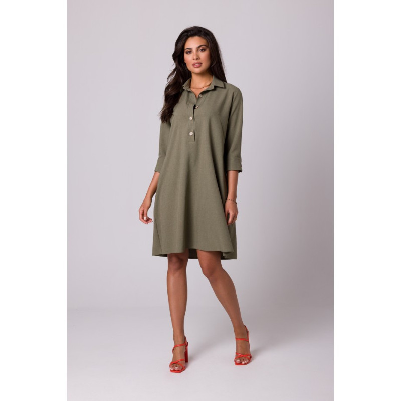 B257 Shirt dress with widened bottom - olive green