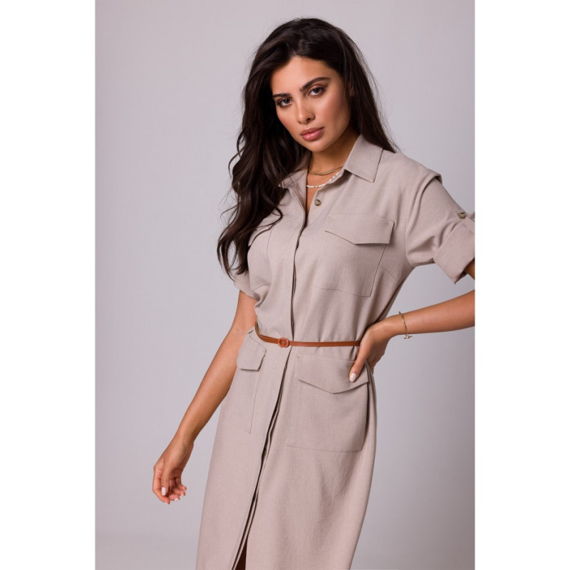 B258 Emery dress with pockets and belt - beige