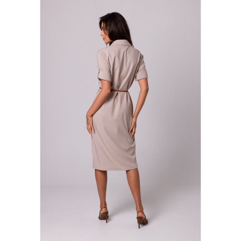 B258 Emery dress with pockets and belt - beige