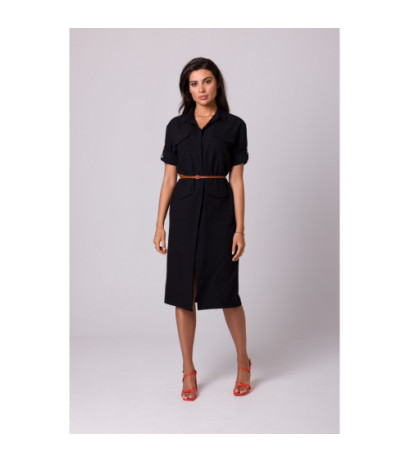 B258 Emery dress with pockets and belt - black