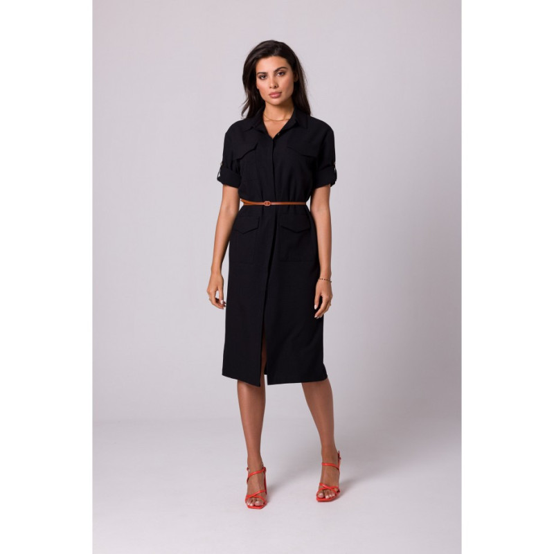 B258 Emery dress with pockets and belt - black