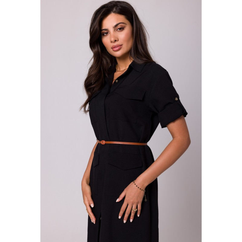 B258 Emery dress with pockets and belt - black