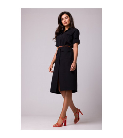 B258 Emery dress with pockets and belt - black