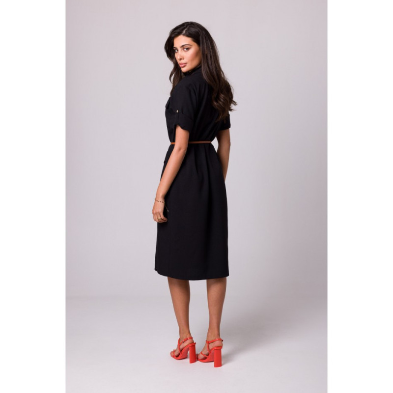 B258 Emery dress with pockets and belt - black