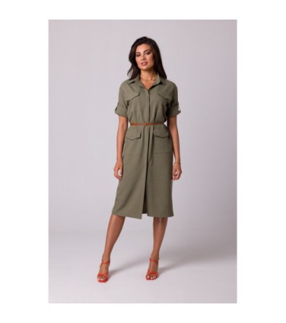 B258 Emery dress with pockets and belt - olive green