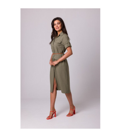 B258 Emery dress with pockets and belt - olive green