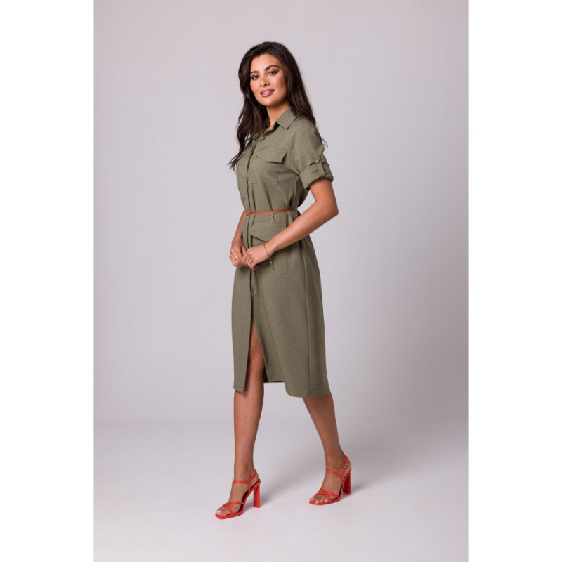 B258 Emery dress with pockets and belt - olive green