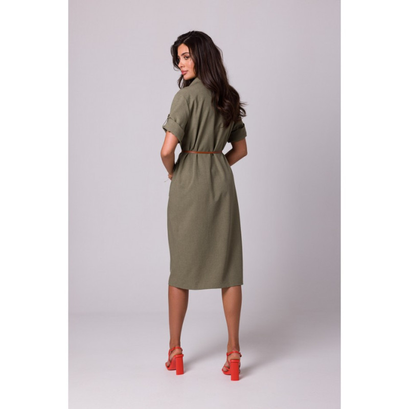 B258 Emery dress with pockets and belt - olive green