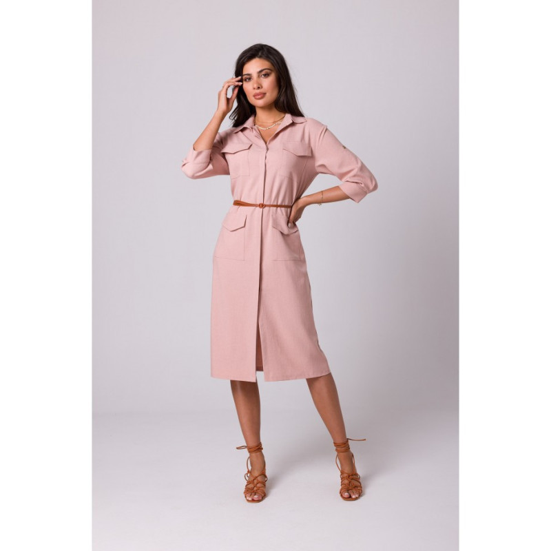 B258 Emery dress with pockets and belt - pink