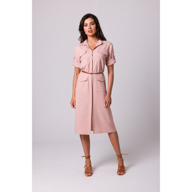 B258 Emery dress with pockets and belt - pink