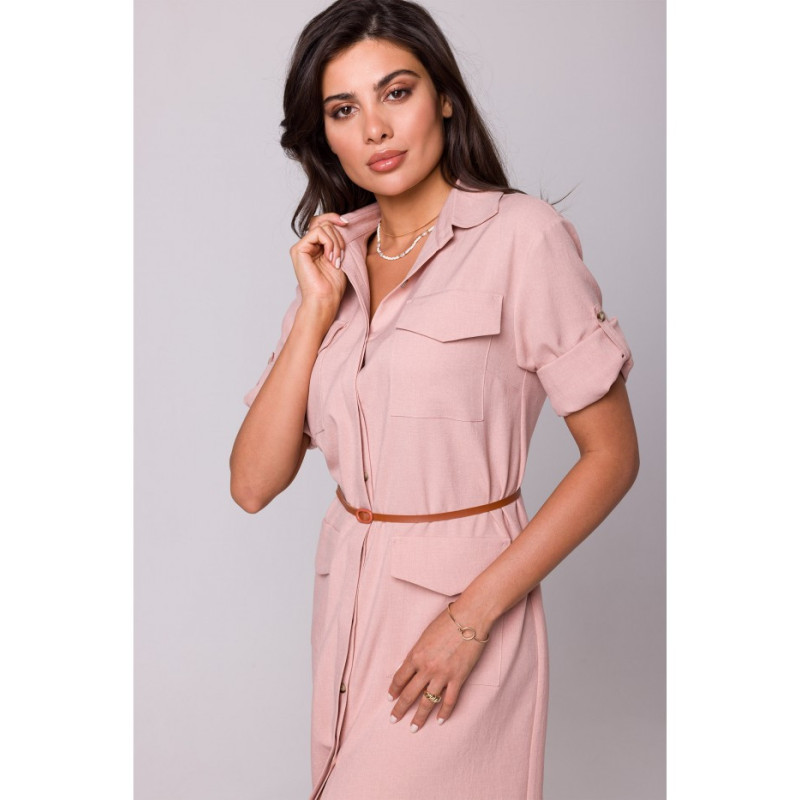 B258 Emery dress with pockets and belt - pink