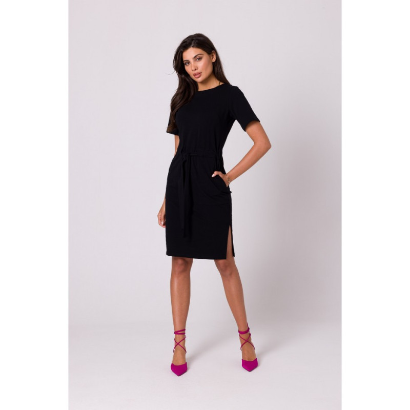 B263 Cotton dress with patch pockets - black