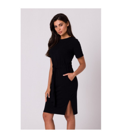 B263 Cotton dress with patch pockets - black