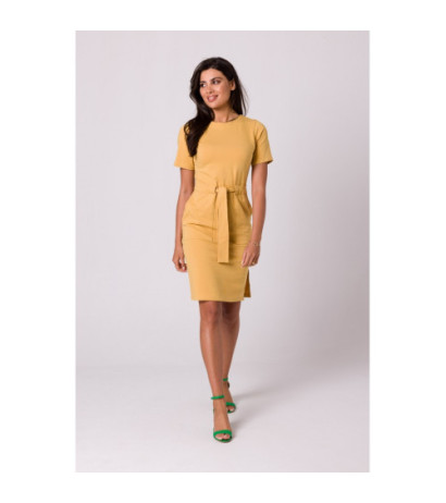 B263 Cotton dress with patch pockets - honey-colored