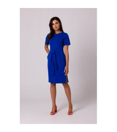 B263 Cotton dress with patch pockets - cornflower