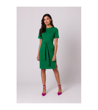 B263 Cotton dress with patch pockets - luscious green