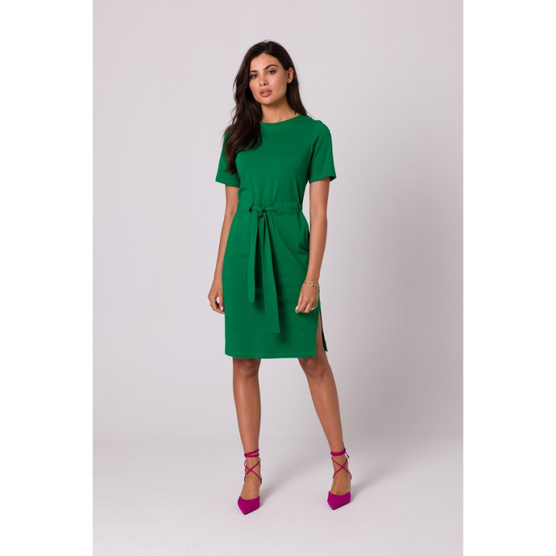 B263 Cotton dress with patch pockets - luscious green