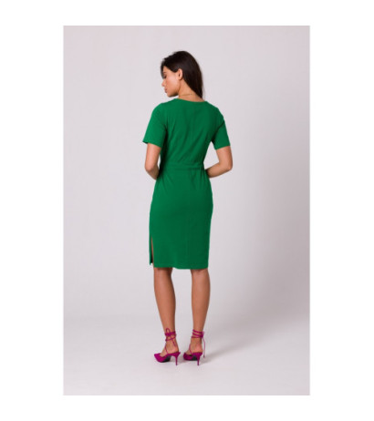 B263 Cotton dress with patch pockets - luscious green