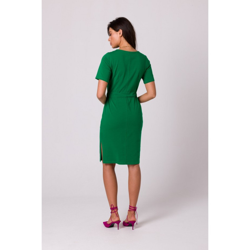 B263 Cotton dress with patch pockets - luscious green