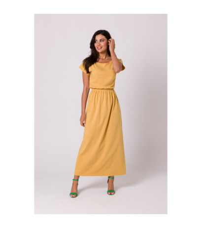 B264 Maxi dress with neckline and elastic waistband - honey