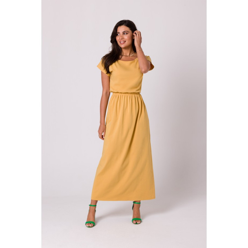 B264 Maxi dress with neckline and elastic waistband - honey