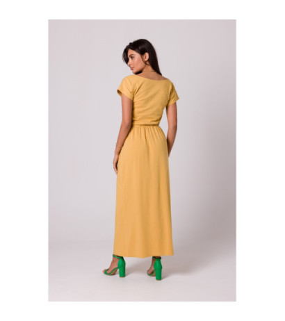 B264 Maxi dress with neckline and elastic waistband - honey