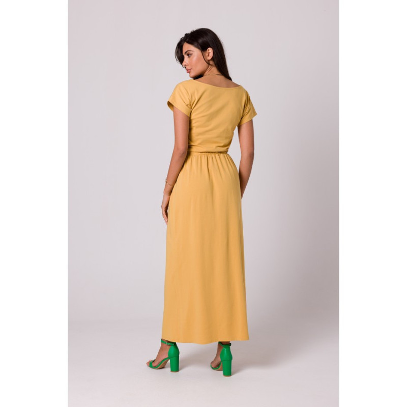 B264 Maxi dress with neckline and elastic waistband - honey