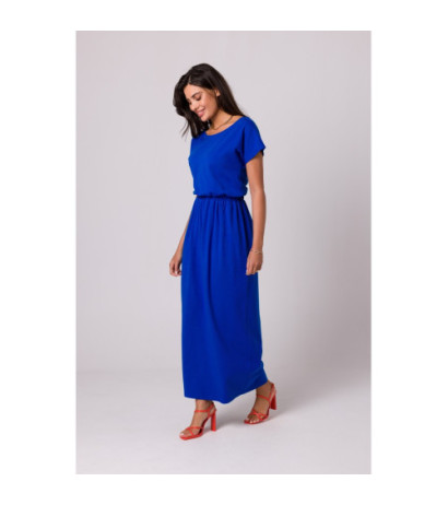 B264 Maxi dress with neckline and elastic waistband - cornflower blue