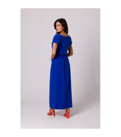 B264 Maxi dress with neckline and elastic waistband - cornflower blue