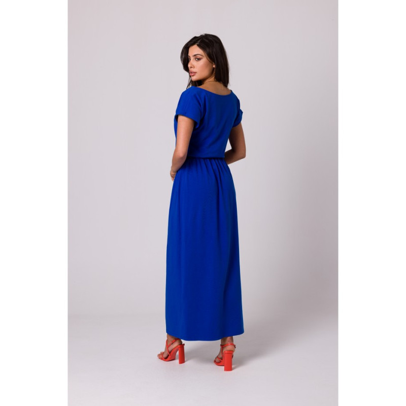 B264 Maxi dress with neckline and elastic waistband - cornflower blue