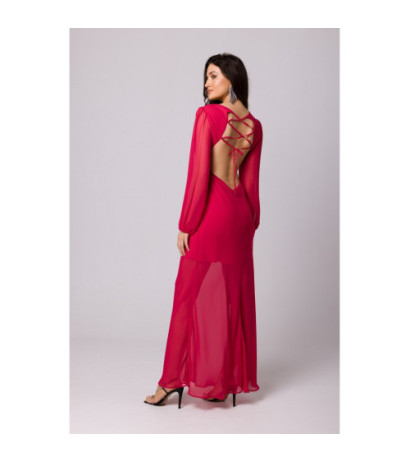 K166 Open back chiffon dress - fuchsia