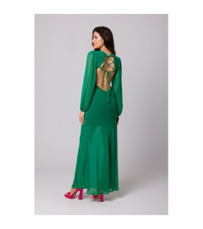 K166 Open back chiffon dress - luscious green