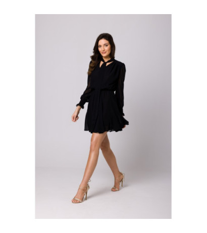 K168 Chiffon dress with wedges - black